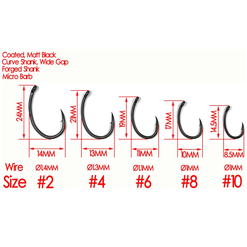 Bimoo 100pcs Coating Carp Hooks Yn High Carbon Steel Matt Black with Barb Size 2 4 6 8 10 Europe Japan Carp Fishing Hook - imagen 2