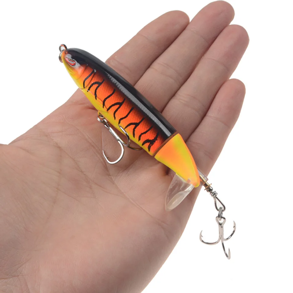 DHYJSFDC-señuelo de pesca clásico, 110mm, 15g, Whopper Topwater Popper, cebo Artificial, Plopper duro, cola giratoria suave - imagen 2