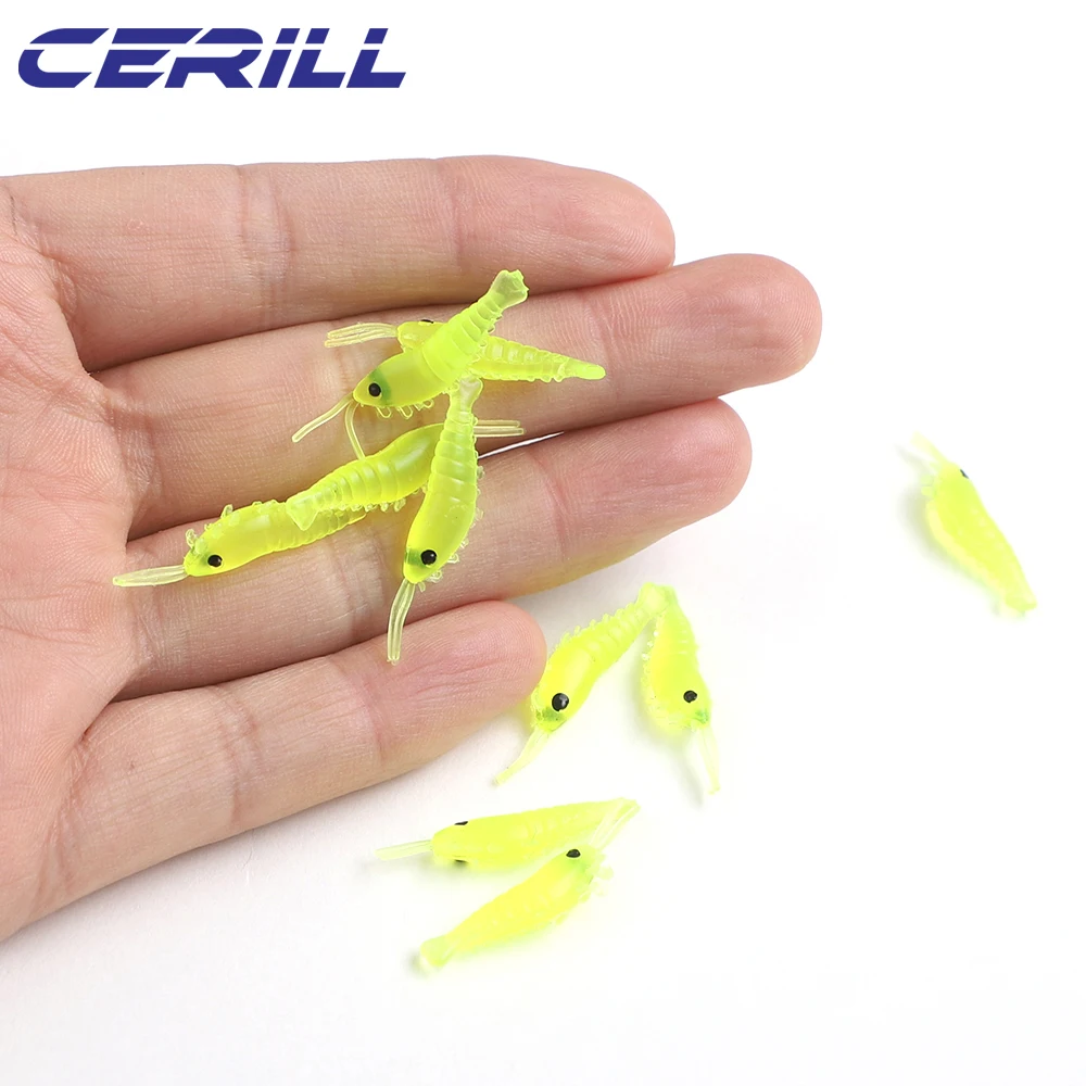 Cermill-señuelo de pesca suave de gambas pequeñas, 30 piezas, 3cm, 0,3g, cebo de silicona brillante para hierba dulce, aparejos de pesca de carpa ligera - imagen 5