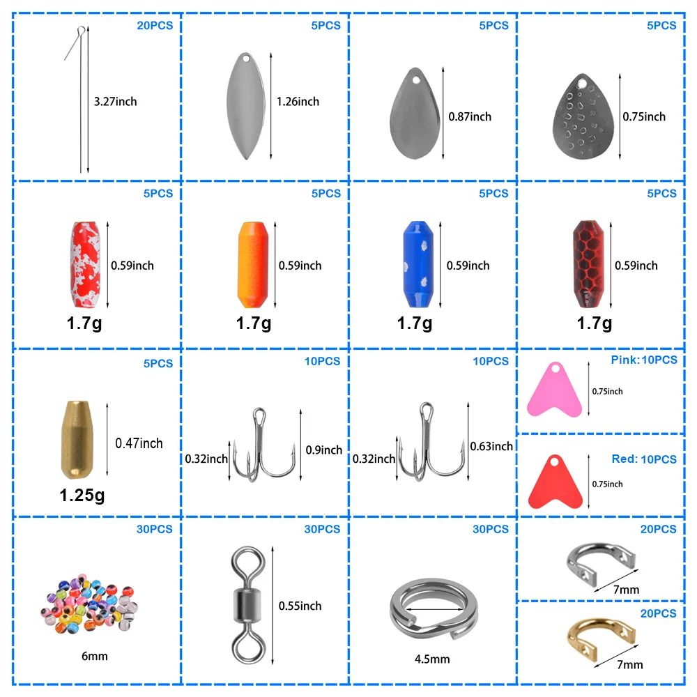 230 Uds cuchara de pesca Spinner Kit de fabricación de señuelos con anzuelo triple peso de latón Spinnerbait para lubina trucha señuelo Jig aparejos de pesca - imagen 2