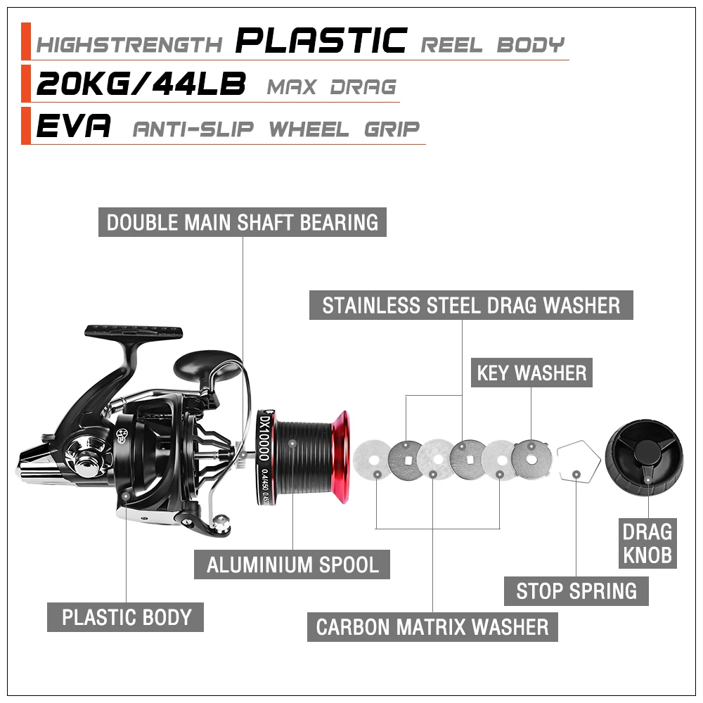 Carrete de Pesca grande de 20KG, bote de mar de arrastre máximo 2022-8000, carrete giratorio de carpa 14 + 1BB, rodamiento de acero inoxidable, 10000 - imagen 5