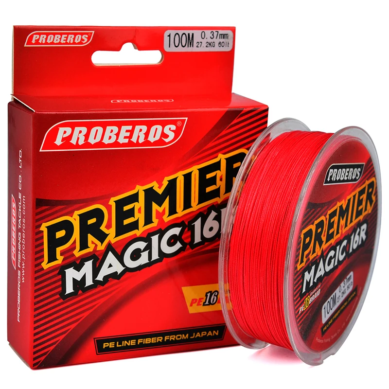 PROBEROS-sedal de pesca PE de 100M, 16 tejidos, 16 soportes, cable trenzado japonés disponible, aparejos de línea PE de 40LB-120LB, paquete rojo - imagen 5