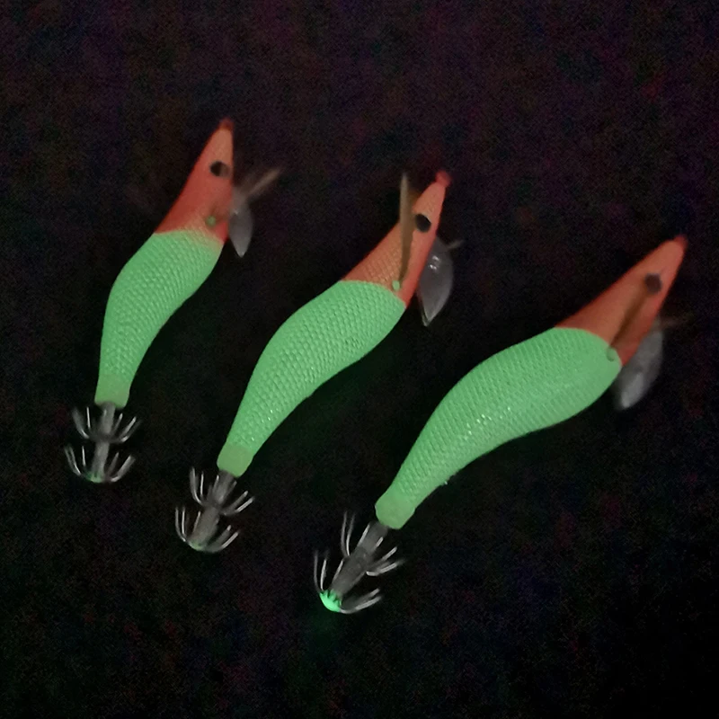 1 Uds. Señuelo de camarones de madera Artificial, anzuelos de calamar 2,5 #   3.0 #   3.5 #   Sonajero luminoso pulpo sepia señuelo Pesca aparejos de Pesca - imagen 4