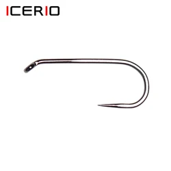 ICERIO 100 Uds. Gancho de atado de moscas de acero rico en carbono sin púas, ojo hacia abajo, 1 vástago largo, 1 gancho de pesca curvo de brocha de fuerza