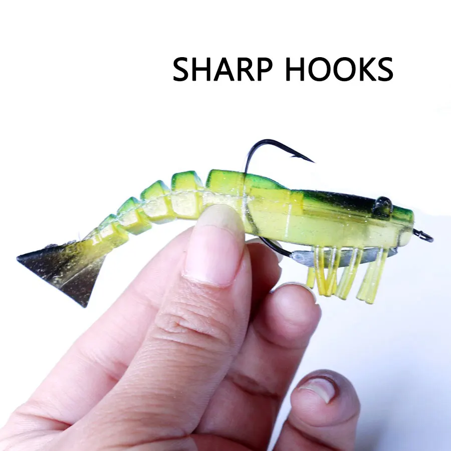 JYJ-señuelo de pesca bónico suave, 9cm, 8,5g, camarón, lubina, cebos de natación con plantilla, gancho de plomo, ojos luminosos, 2 uds. - imagen 5