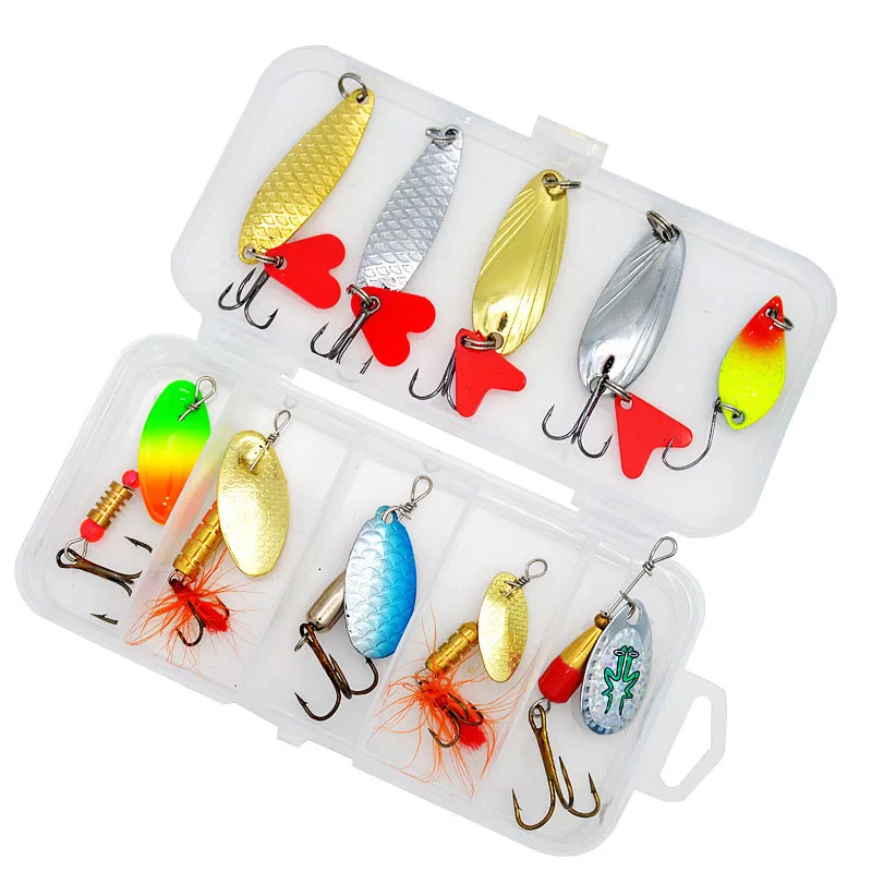 Juego de señuelos giratorios de Metal, Set de 10 unidades de señuelos giratorios de lentejuelas coloridas con caja - imagen 2