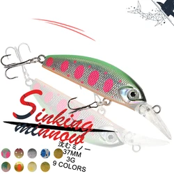 Mini señuelo de Pesca Minnow, 1 unidad, 37mm/3g, cebo duro Topwater Wobbler Artificial Crankbait, aparejos de Pesca de lubina a rayas