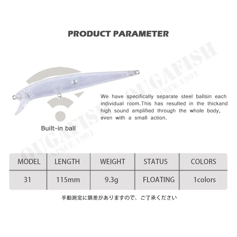 Accesorios de Pesca Minnow señuelos en blanco sin pintar 115mm 9,3g flotante Pesca Pike Fish Leurre Angeln Zubehor Isca Artificial Goods - imagen 5