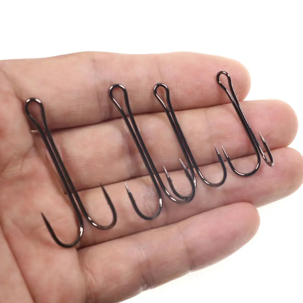 Wifreo-anzuelo de pesca doble de caña larga, accesorio de acero al carbono, con púas, para anzuelo de lubina, señuelo suave, aparejos de pesca, 10 unidades - imagen 5