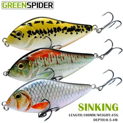 GREENSPIDER-señuelo de pesca Jerkbait de hundimiento lento, 100MM, 45G, deslizador, acción de natación, cebo de tirón de cuerpo duro para pesca de lucio y almizcle