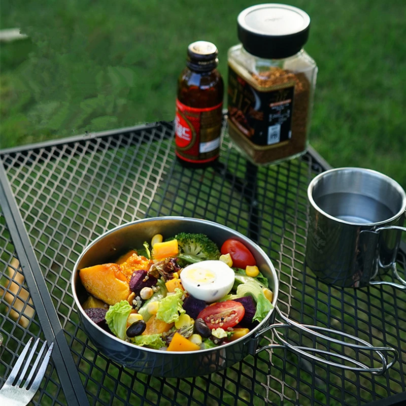 Juego de vajilla de Camping, cuenco plegable portátil de acero inoxidable 304 de grado alimenticio, 5 piezas, suministros de equipo de Picnic - imagen 4