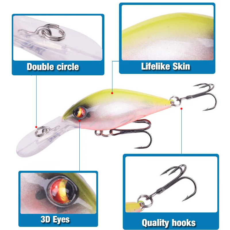 WDAIREN-señuelo de Pesca de 8cm y 8,5g, cebo duro Artificial flotante, anzuelos triples, aparejos de Pesca - imagen 4