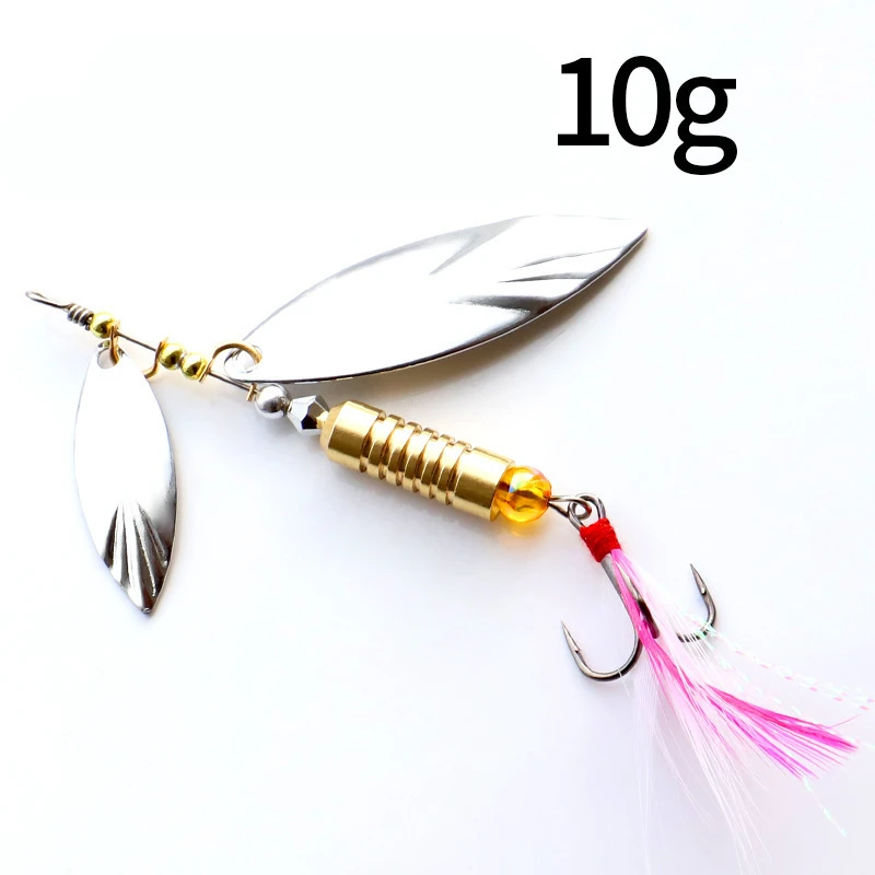 Señuelo tipo cuchara con lentejuelas giratorias plateadas de Metal, cebo duro de pesca giratorio de 7g/10g con anzuelo triple de plumas, accesorios de pesca, 1 Uds.