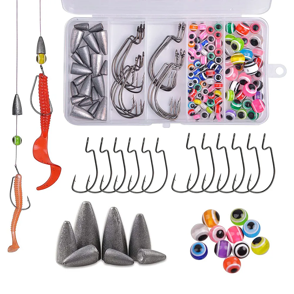 130 Uds pesas de pesca plomos cuentas de pesca plomos de bala anzuelos para Carolina Rig Texas Rig Bass trucha accesorios de pesca