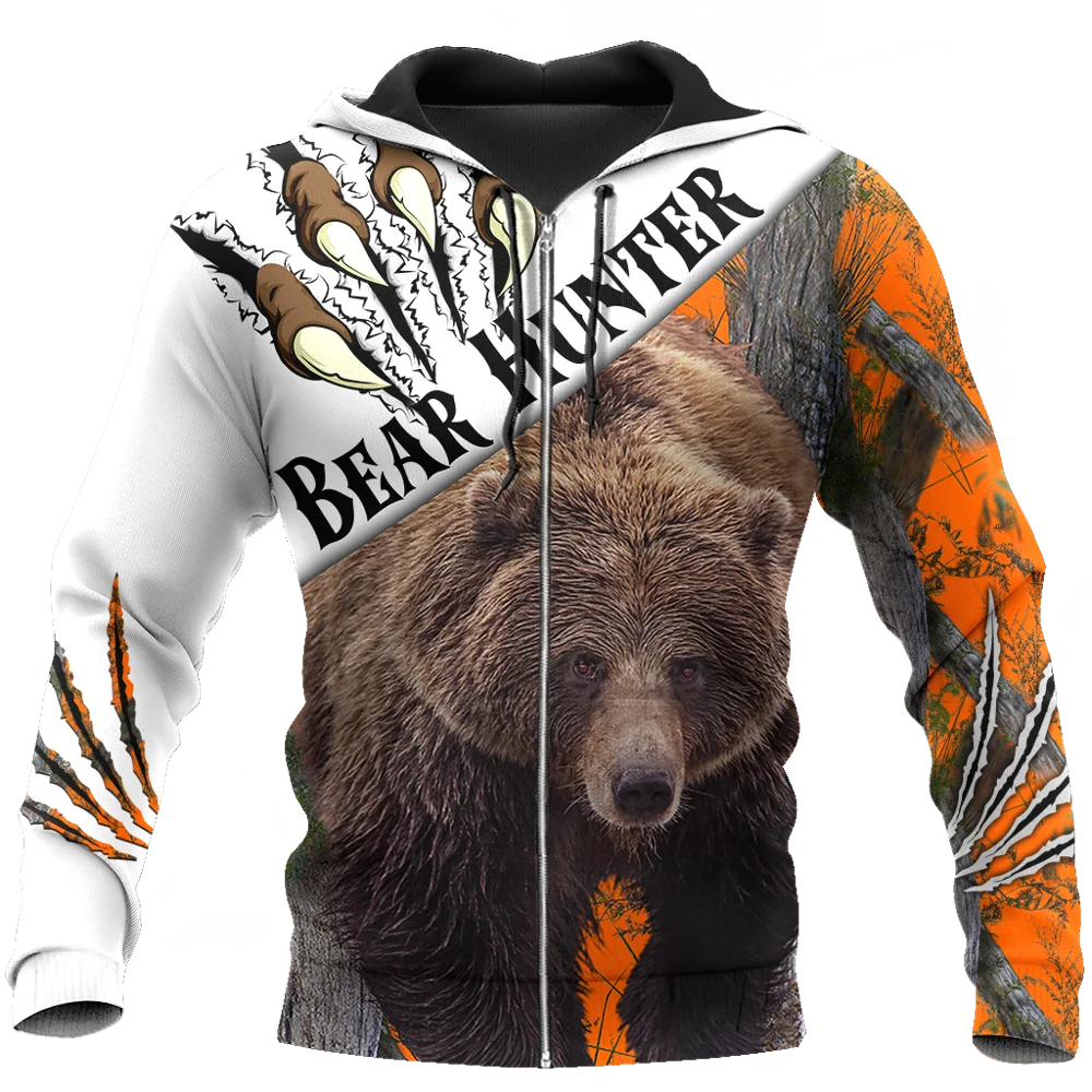 Oso caza Camo 3D completamente estampado hombres sudaderas con capucha sudadera Unisex ropa de calle jersey con cremallera chaqueta Casual chándales KJ0209 - imagen 4