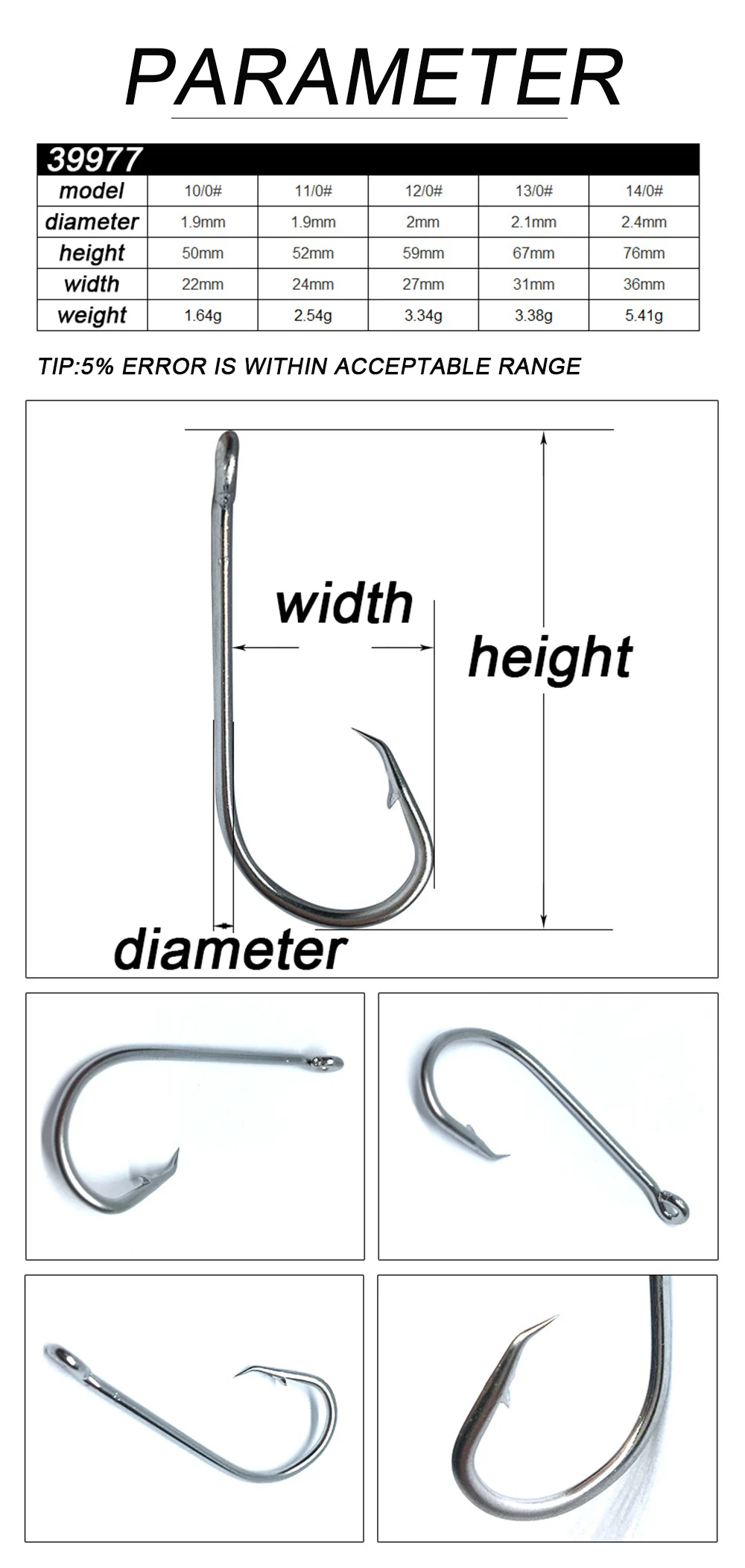DORISEA-anzuelo de pesca en el mar, accesorio de acero inoxidable, circular, tiburón largo, 39977, 10/0 - 14/0