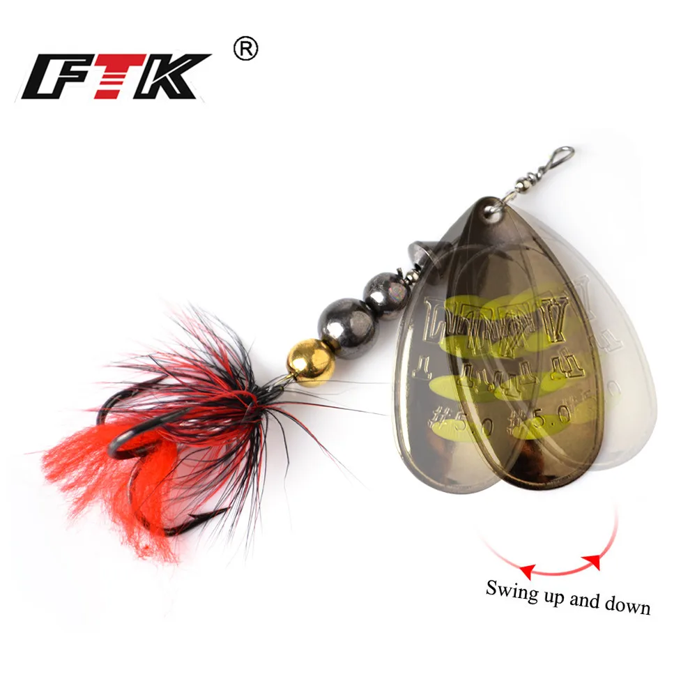 FTK-señuelo metálico para pesca, cebo giratorio, 12g, 18g, Wobblers, cuchara, Lucio, carpa, duro, con anzuelos triples de plumas, 8 colores - imagen 5