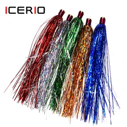 ICERIO-tubo deslizante de latón, serpentina holográfica, oropel intermitente, Teaser, trucha, pesca, Mosca, Señuelos, aparejos, 6 piezas