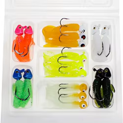 17 unids/caja Kit de Señuelos de Pesca Jig Head Señuelos blandos cebos de pesca costeros gancho de gusano de vinilo Flexible señuelos artificiales pequeño Swimbait