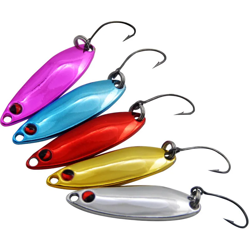 Señuelo de pesca con cuchara, 3g/3,5 cm, gancho individual, cucharas coloridas, señuelos artificiales, cebo duro, lote de 5 piezas en oferta