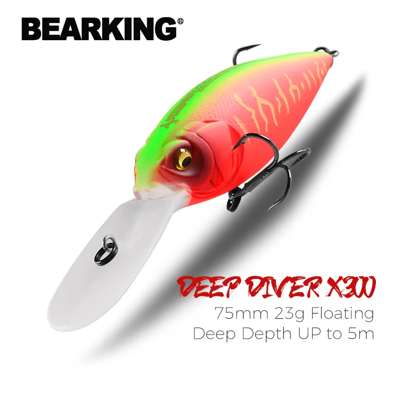 BEARKING 75mm 23g Señuelos de pesca superiores cebo flotante de manivela cebo de buceo profundo señuelo cebos duros de alta calidad Wobbler de acción profesional
