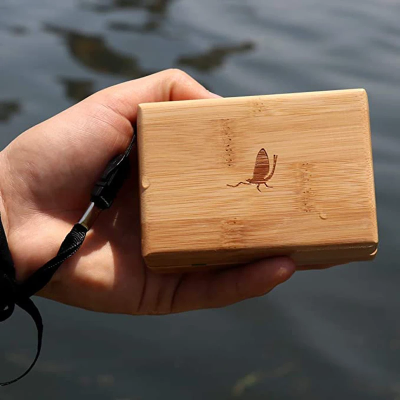 Bimoo-caja de almacenamiento de madera de bambú para pesca con mosca, contenedor de almacenamiento de doble tapa, 98x70x30mm, tamaño bolsillo, 2 unidades - imagen 5
