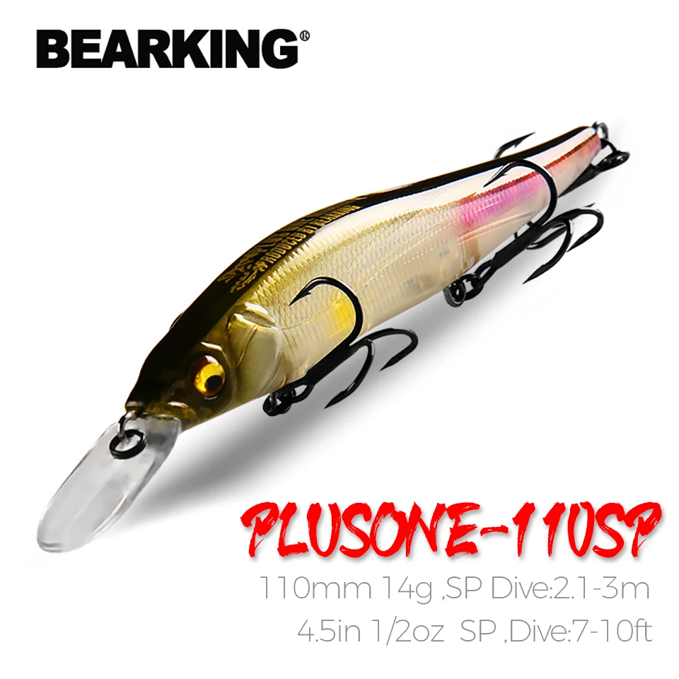 BEARKING Señuelos de Pesca, colores surtidos, manivela minnow, 11cm, 14g, sistema de peso de tungsteno Cebo de manivela, modelo en oferta, 10 colores