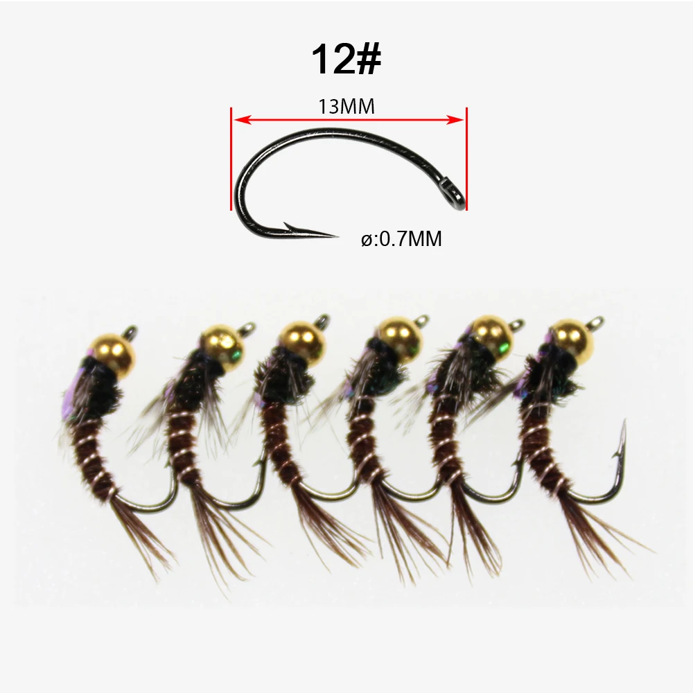 ICERIO-señuelo de pesca con cola de faisán, cabeza de cuentas de latón, Nymph Caddis, moscas del mal, trucha, Mosca, cebo #12, 8 piezas