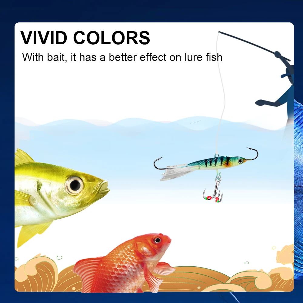 FISH KING-anzuelos de pesca en hielo, 0,4/0,6/0,8g, señuelo duro, anzuelos triples con púas de acero rico en carbono para pesca de lubina y carpa de invierno - imagen 4