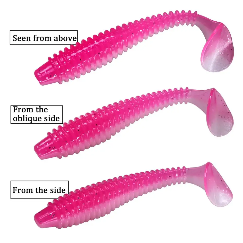 Señuelos blandos de silicona para sábalo Swimbait, gusanos de 50mm y 70mm, cola de paleta, Wobblers, 10 y 30 unidades - imagen 4