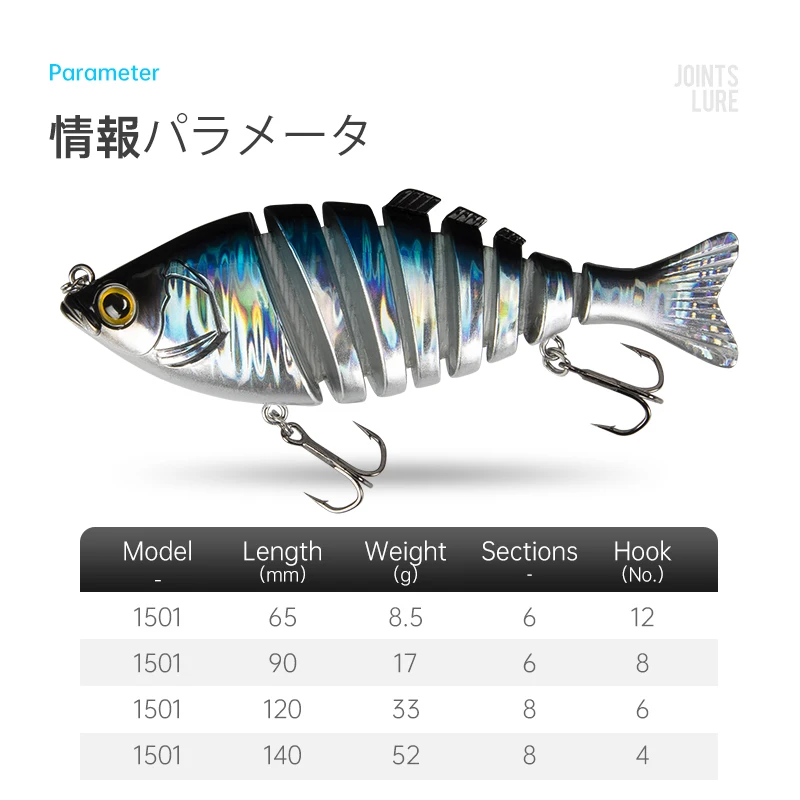 Kingdom-Señuelos de pesca para barbacoa, cebos duros articulados de 6 y 8, 65mm, 90mm, 120mm y 140mm, Wobblers que se hunden, Swimbaits realistas, señuelo para lubina - imagen 3