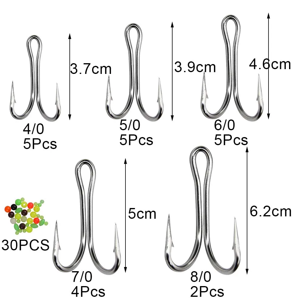 Anzuelos de pesca dobles de acero inoxidable, anzuelos de pesca con púas, con caja de aparejos, 51 unids/caja - imagen 2
