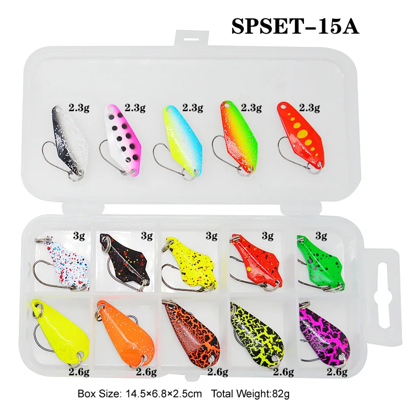 Señuelo de pesca con cucharas, cuchara de Metal, señuelos artificiales, cebo duro de 2-5g, anzuelo individual, juego de 15 piezas, venta - imagen 4