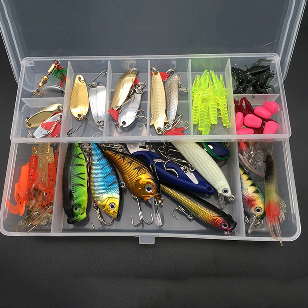 85 unids/set de Señuelos de Pesca, juego de cuchara de pececillo mixto, señuelo suave, accesorio de Pesca en caja, cebo Artificial, Pesca con agarre de Pesca - imagen 3