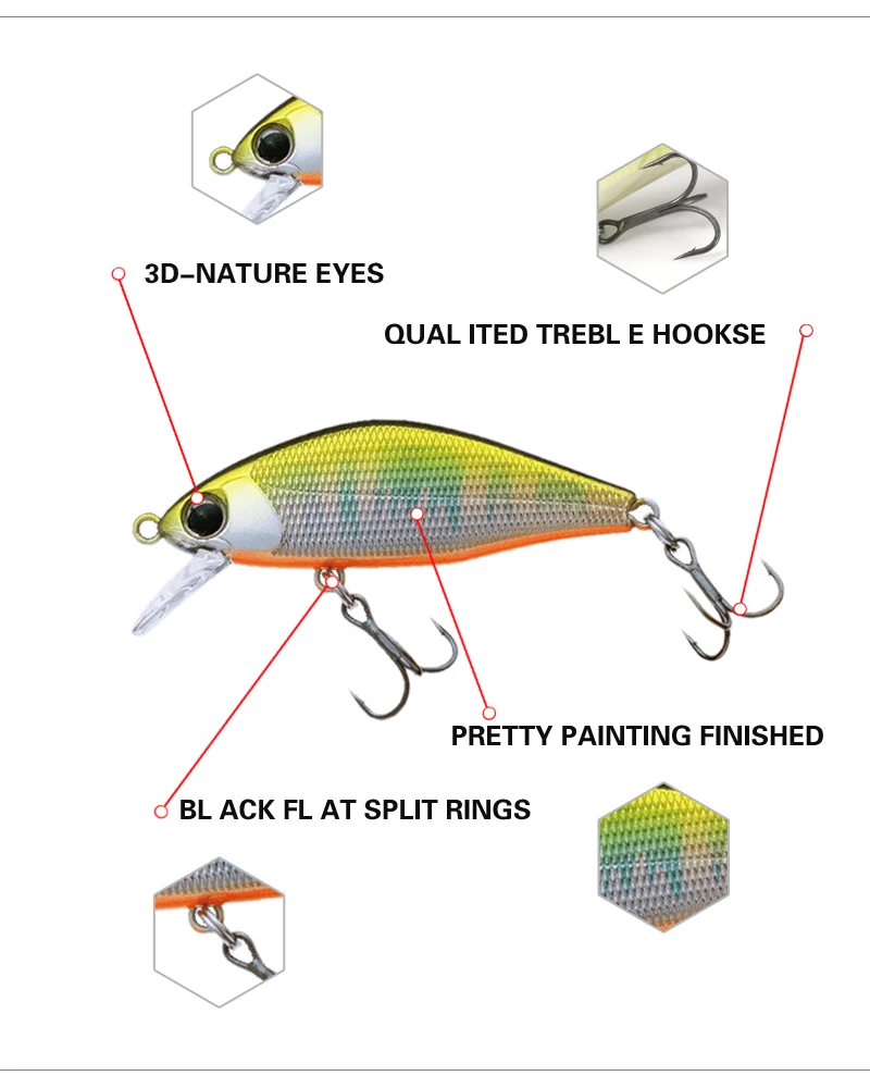 Cebo duro Minnow de 45mm, 4g, Wobbler señuelo de Pesca, cebo Jerkbait de Japón, perca, Mini señuelos de hundimiento, duro, Artificial - imagen 2