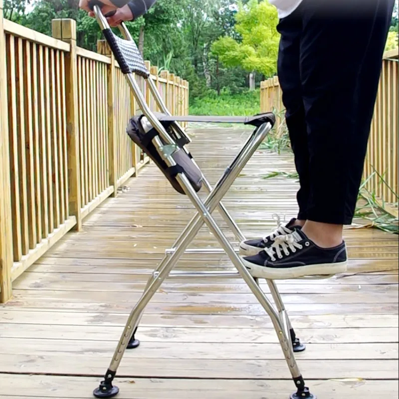 Silla de pesca de puente de acero inoxidable, plegable, para acampar al aire libre, elevación, balsa, taburete alto portátil - imagen 5