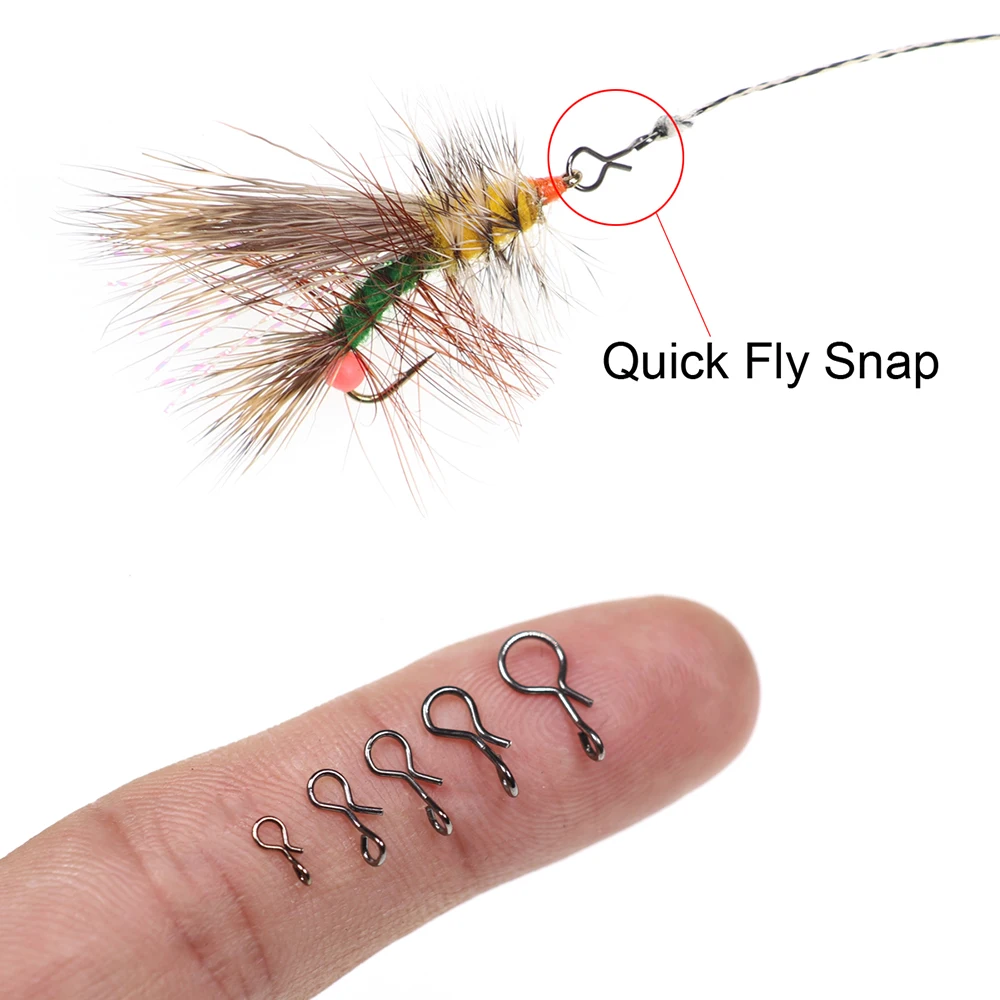 ICERIO 50 Uds pesca mosca Snap conector de acero al carbono cambio rápido gancho moscas señuelos