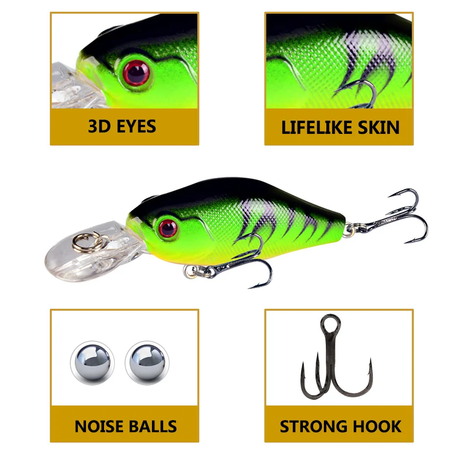Señuelo de pesca Crankbait, cebo duro Artificial, Wobbler flotante para Lucio, manivela realista, Swimbait, aparejos de pesca, 1 Uds., 8g, 7cm - imagen 4