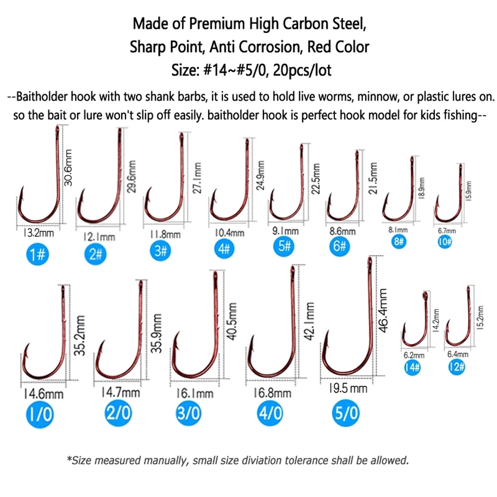 Wifreo-anzuelo rojo de pesca, soporte de cebo de acero de alto carbono, anzuelos de pescado de Color níquel, tamaño 2, 4, 6, 8, 10, 20 unids/lote por bolsa - imagen 2