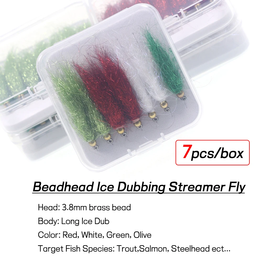 Bimo 7 unids/caja latón Beadhead hielo doblado Streamer Fly 4 # Señuelo con anzuelo para pesca de trucha, salmón, Steelhead - imagen 4