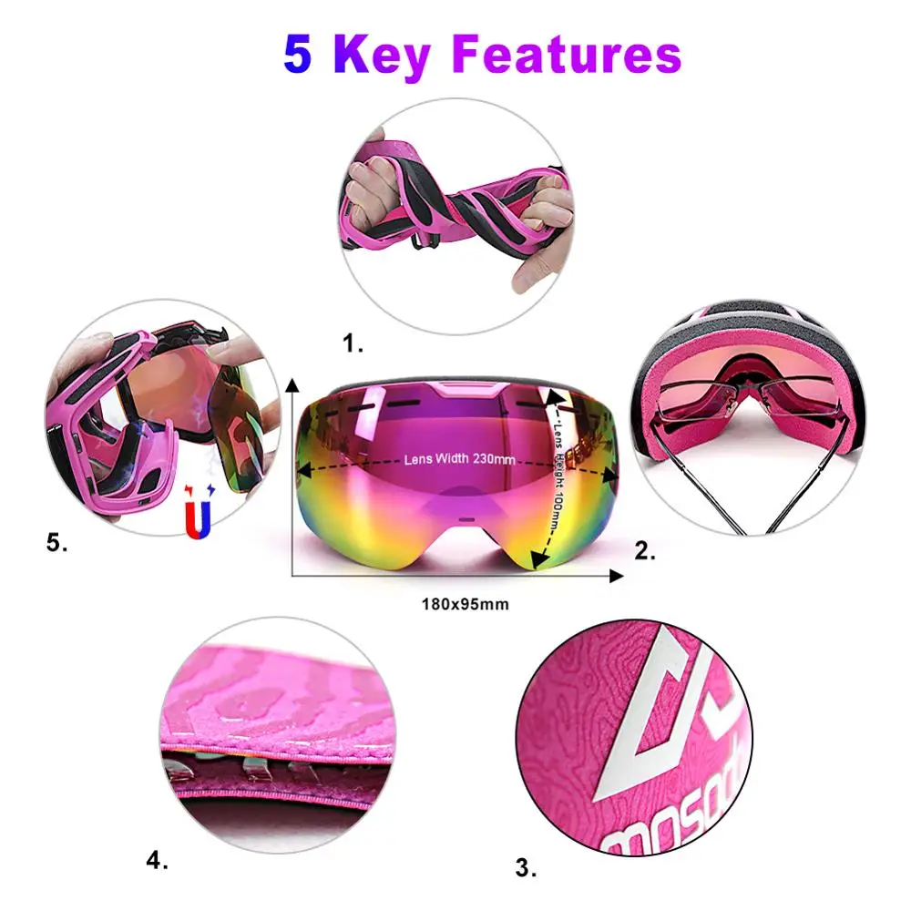 Mosodo-Gafas de esquí magnéticas para hombre y mujer, lentes esféricas de invierno para Snowboard, antiniebla, para exteriores, Skate y esquí - imagen 4