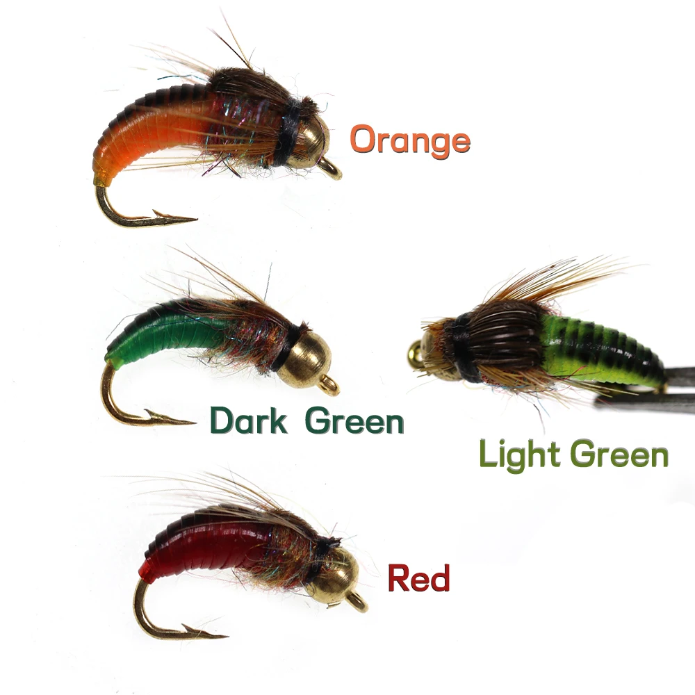 Bimoo-señuelo para pesca de trucha, cebo Artificial para insectos, cabeza de cuentas de latón, 8 piezas, n. ° 12, N. ° 14 - imagen 2