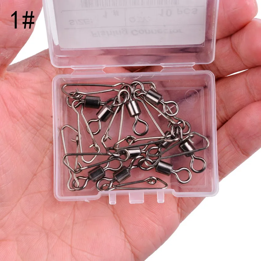 10 piezas 12 # -2/0 #   Conector de pesca de acero inoxidable, rodamiento de Pin, ganchos giratorios, accesorios para cajas de aparejos de pesca - imagen 4