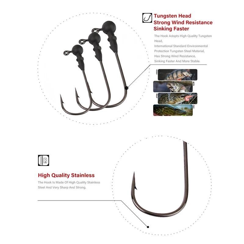 Mosodo-anzuelos de pesca de tungsteno, señuelo de cabeza plomada, 1.8g3.5g5.3g7.2g, ganchos de manivela de tungsteno, Lucio, Swimbait, accesorios - imagen 3