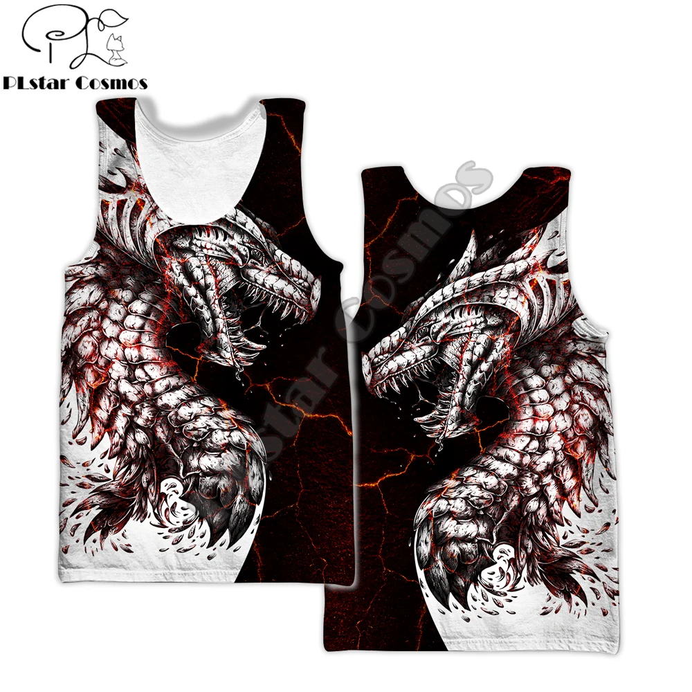 Chaleco con estampado 3D de dragón de tatuaje blanco y negro para hombre, camiseta sin mangas a la moda Harajuku, ropa de calle de verano, camiseta sin mangas Unisex BX002
