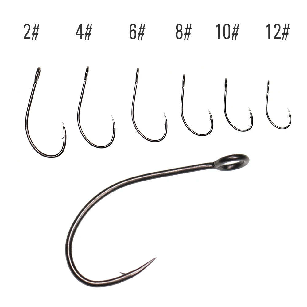 WIFREO 30 Uds anzuelo de pesca de acero al carbono anzuelo individual de ojo grande anzuelos de pesca con mosca cuchara de púas anzuelo de señuelo tamaño 2 4 6 8 10 12 - imagen 4