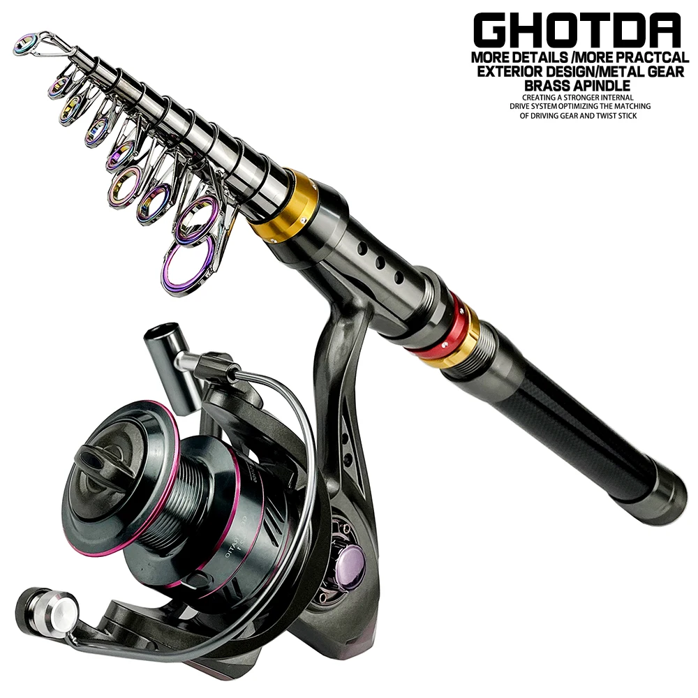 Caña de pescar de 1,8 M-3,6 M y carrete de pesca giratorio 5,2: 1, Kit de pesca portátil de agua dulce - imagen 2