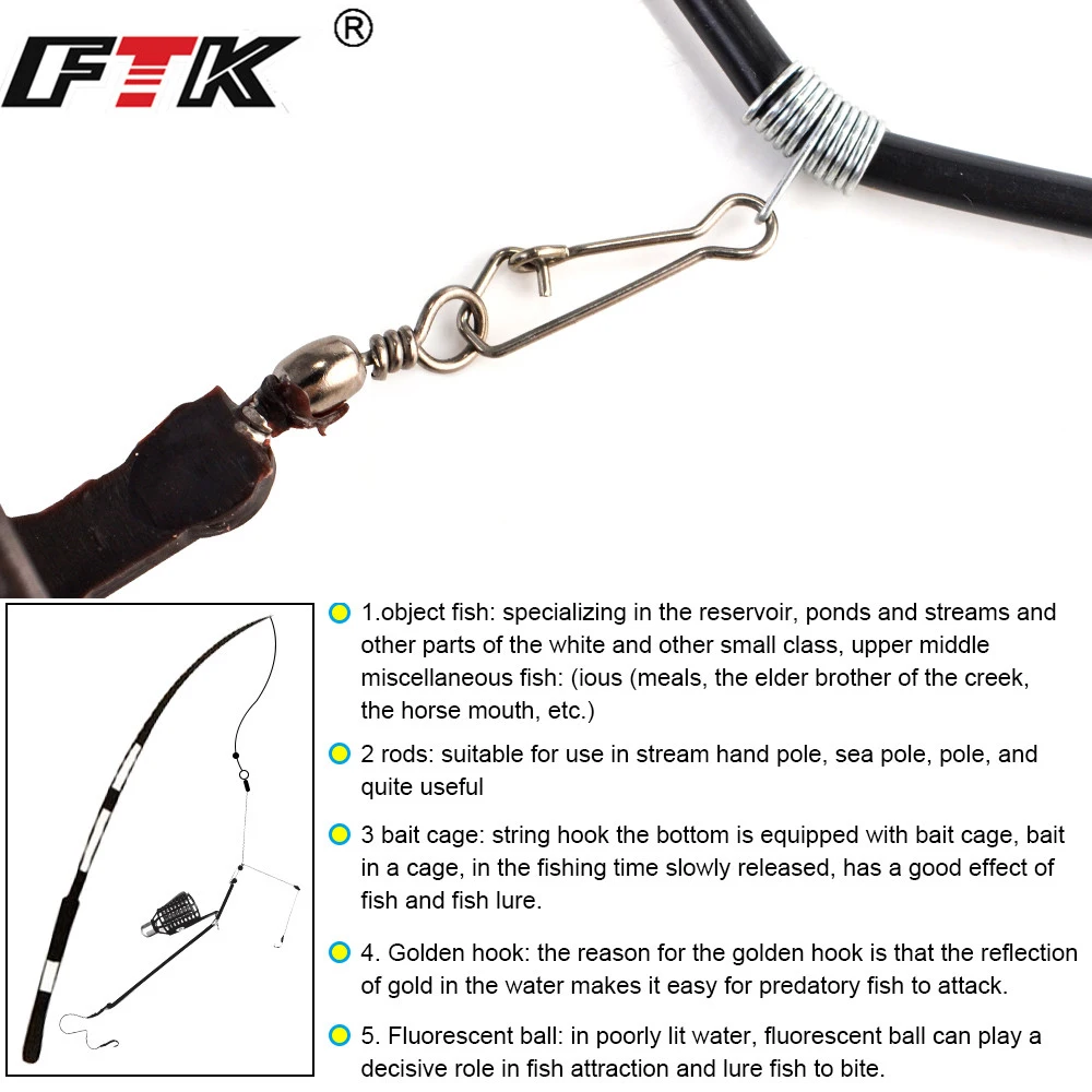 FTK-anzuelos de pesca de 47CM, 20G-80G de longitud, dos anzuelos, alimentador de cebo, soporte de cesta, jaula de señuelo de pesca con accesorios de línea - imagen 3