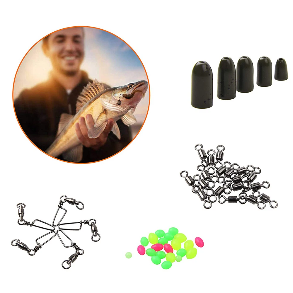 Accesorios de pesca, 325 unids/caja, Kit de aparejos que incluyen ganchos giratorios, broches, pesas, anillos, manguitos de alambre - imagen 5