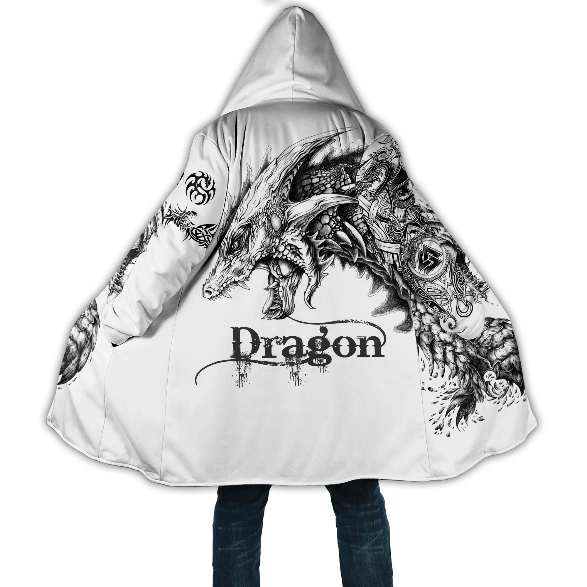 Moda de invierno para hombre capa con capucha mazmorra dragón tatuaje impresión 3D polar grueso cortavientos Unisex Casual capa con capucha cálida DP05 - imagen 5